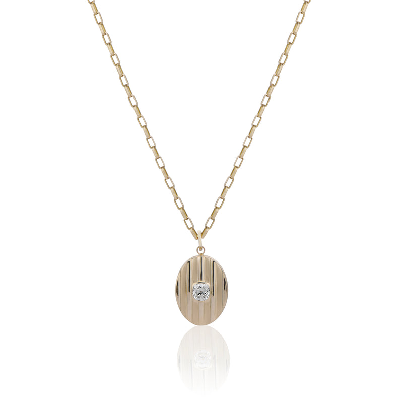 Philo 1.10 Carat Old Mine Cut Diamond Striped Oval Locket