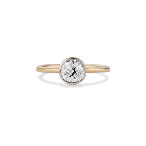 1.09 Carat Old European Cut Diamond Two Tone Engagement Ring