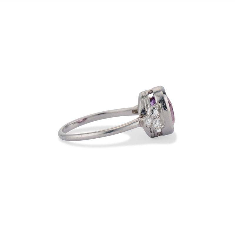 2.50 Carat Pink Sapphire and Old Mine Cut Diamond Ring