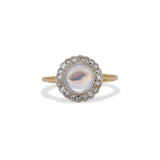 Art Deco Moonstone Cabochon and Diamond Halo Ring