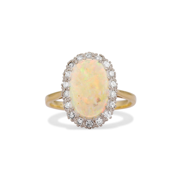 Mid Century Opal and Diamond Halo Ring