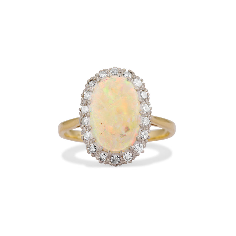 Mid Century Opal and Diamond Halo Ring