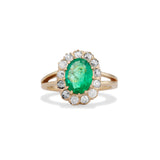 1.20 Carat Emerald and Old Mine Cut Diamond Cluster Ring