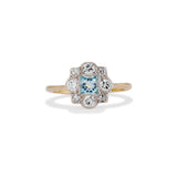 Art Deco French Cut Aquamarine and Diamond Engagement Ring
