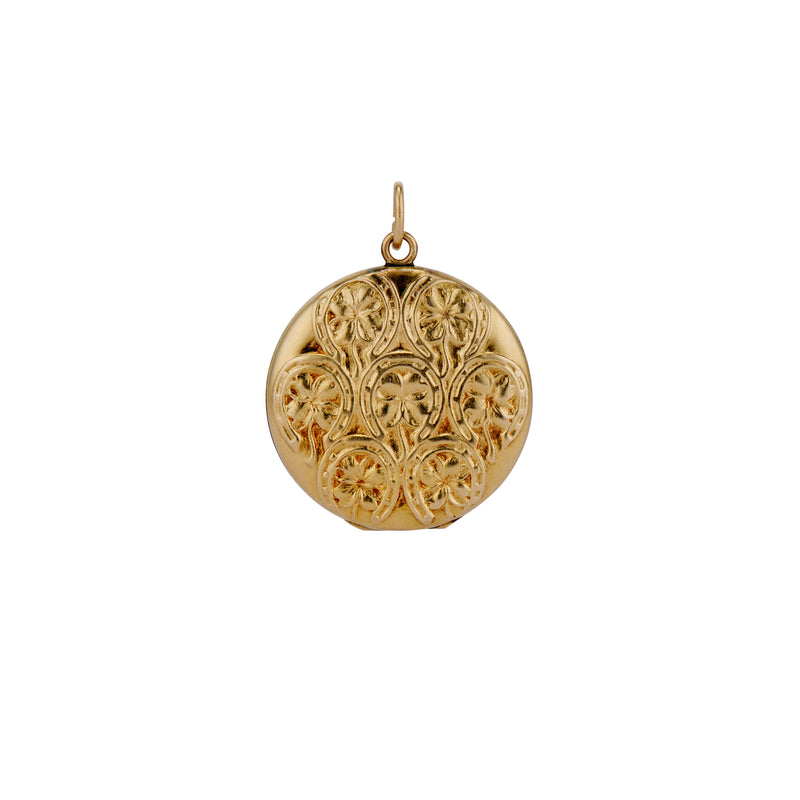 Victorian Horseshoe and Clover Engraved Gold Locket