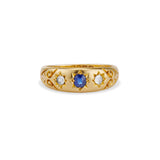 1902 Edwardian Sapphire and Diamond Carved Gypsy Star Ring