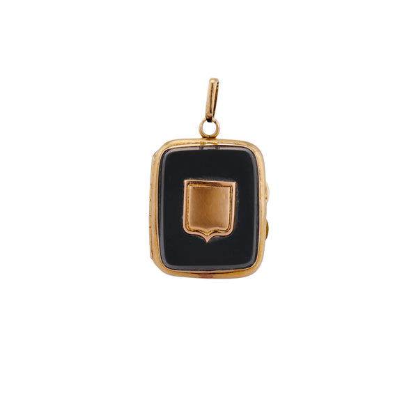 Late Victorian Black Onyx and Gold Rectangle Shield Locket