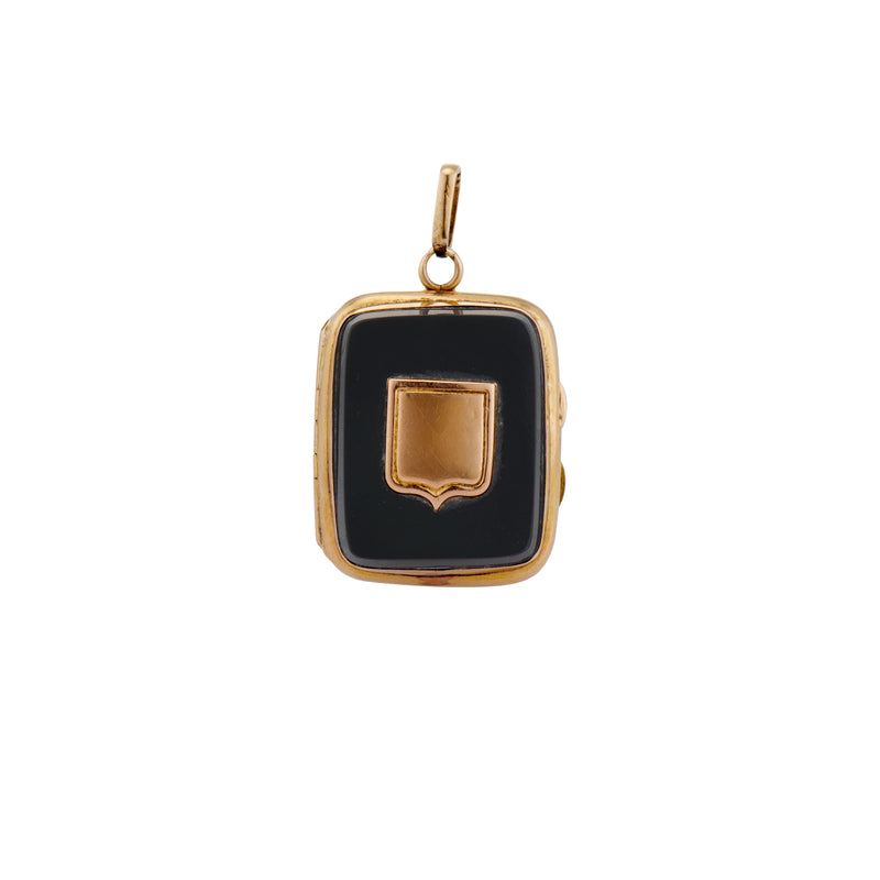 Late Victorian Black Onyx and Gold Rectangle Shield Locket