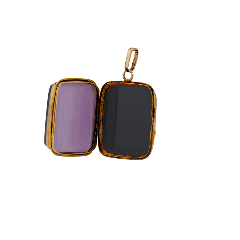 Late Victorian Black Onyx and Gold Rectangle Shield Locket