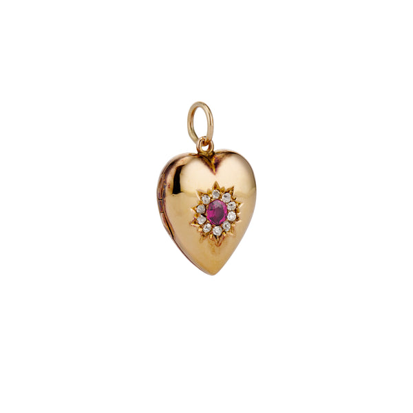 1900 Late Victorian Ruby and Diamond Heart Shaped Locket