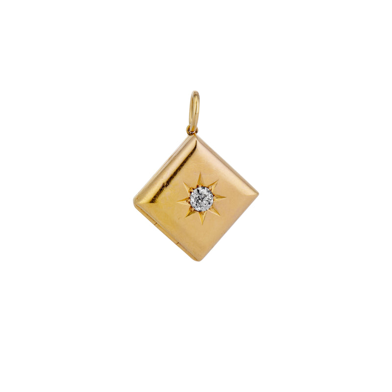 Victorian Gold Square Locket with Old Mine Cut Diamond Starburst