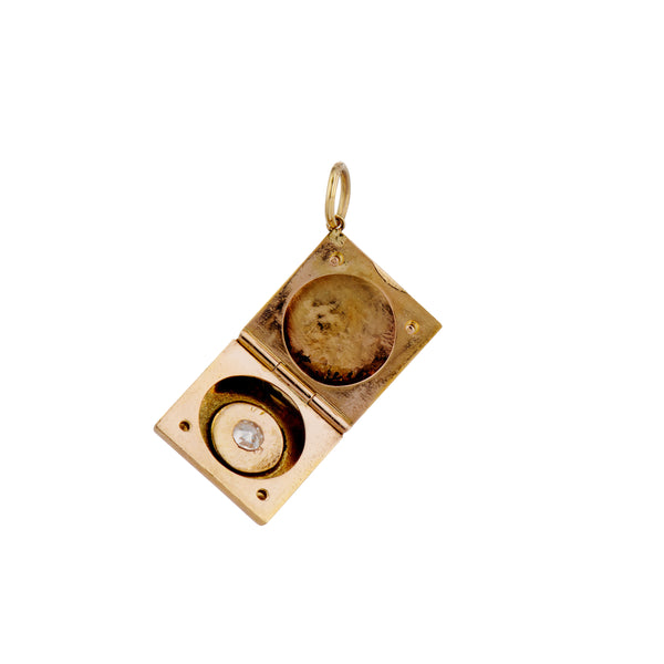 Victorian Gold Square Locket with Old Mine Cut Diamond Starburst