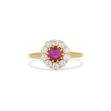 Ruby and Old Mine Cut Diamond Halo Cluster Ring