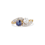 Edwardian Sapphire and Old Mine Cut Diamond Toi et Moi Ring