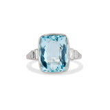Art Deco Aquamarine and Baguette Diamond Ring