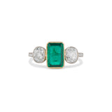 Early Art Deco Emerald and Old Mine Cut Diamond Ring