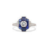 1937 Old European Cut and Sapphire Deco Ring