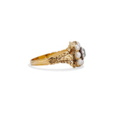 Old Mine Cut Diamond Pearl Halo Ring