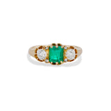 1920 Emerald and Old Mine Cut Diamond Ring