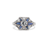 Art Deco Old European Cut Diamond and Sapphire Star Ring
