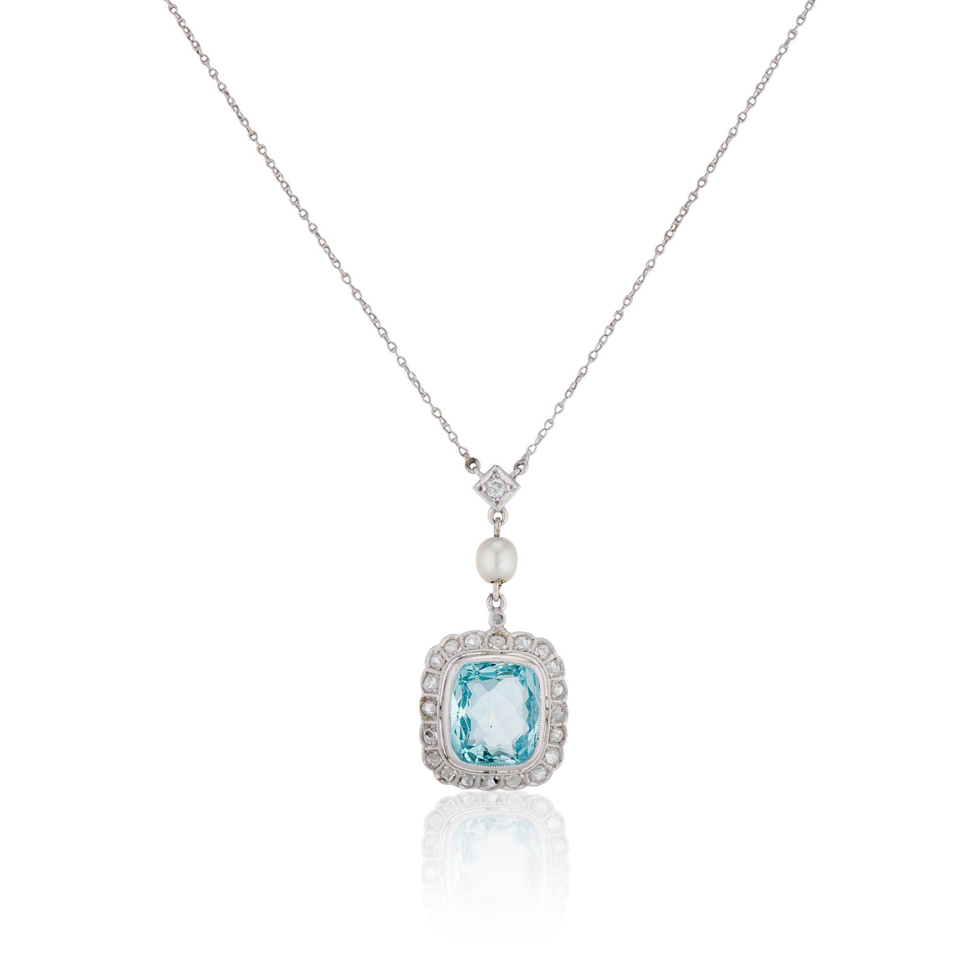 Aquamarine Diamonds and Pearl Necklace