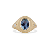 Old Mine Sapphire and Diamond Star Signet