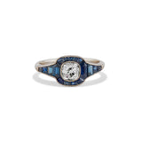 Art Deco Blue Sapphire and Diamond Ring