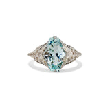 Art Deco Aquamarine Floral Filigree Ring