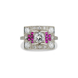 Art Deco Old European Cut Diamond and Ruby Ring