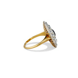Art Deco Blue Sapphire and Old Mine Cut Diamond Double Halo Ring