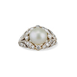 Art Deco Flexible Pearl and Diamond Ring
