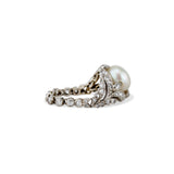 Art Deco Flexible Pearl and Diamond Ring