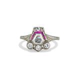 Art Deco Hexagonal Diamond and Ruby Ring