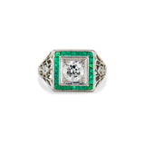 Art Deco Old European Cut Diamond and Emerald Ring