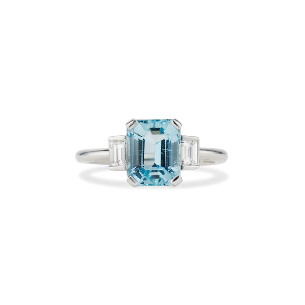 Aquamarine and Baguette Diamond Ring