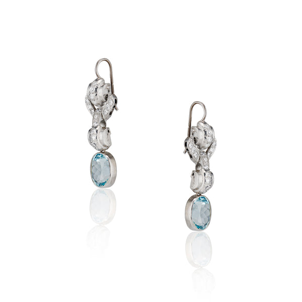 Retro Diamond and Aquamarine Earrings