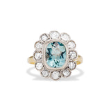 Edwardian Aquamarine and Old Mind Cut Diamond Halo Ring