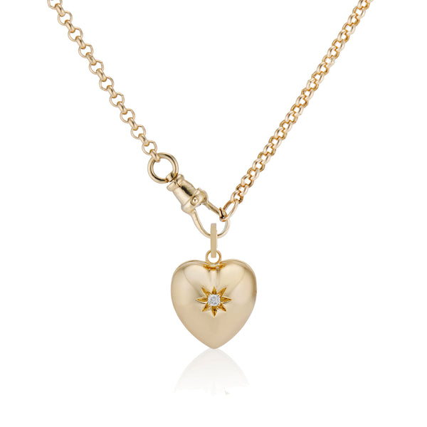 Diamond Star Heart Locket and SMALL BELCHER CHAIN WITH DOG CLIP CLASP