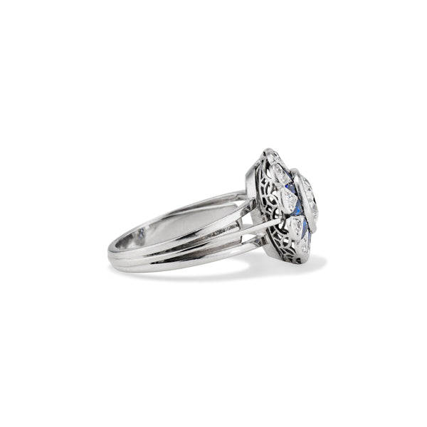 Deco Sapphire Star and Diamond Halo Ring