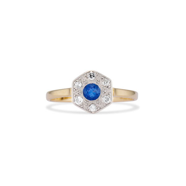 Platinum and Gold Sapphire Hexagon Ring