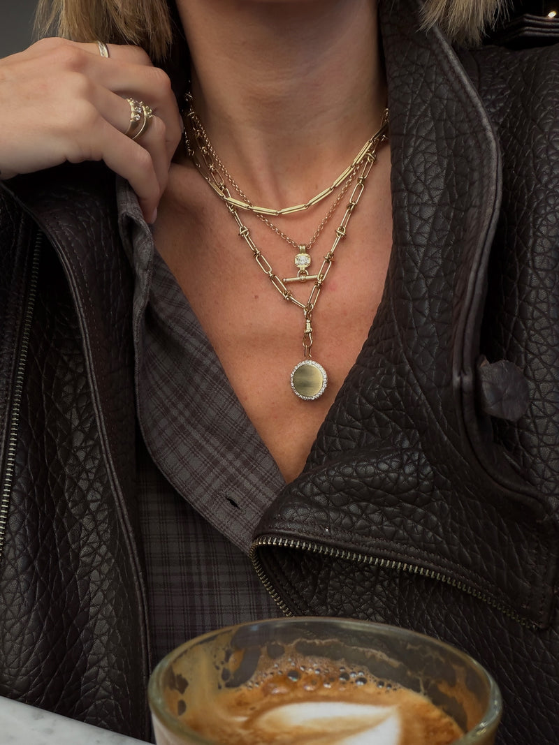 Petite Old Mine Cut Diamond Lilah T-Bar Pendant