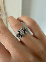 Art Deco Old European Cut Diamond and Sapphire Star Ring