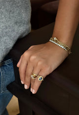 Old Mine Sapphire and Diamond Star Signet