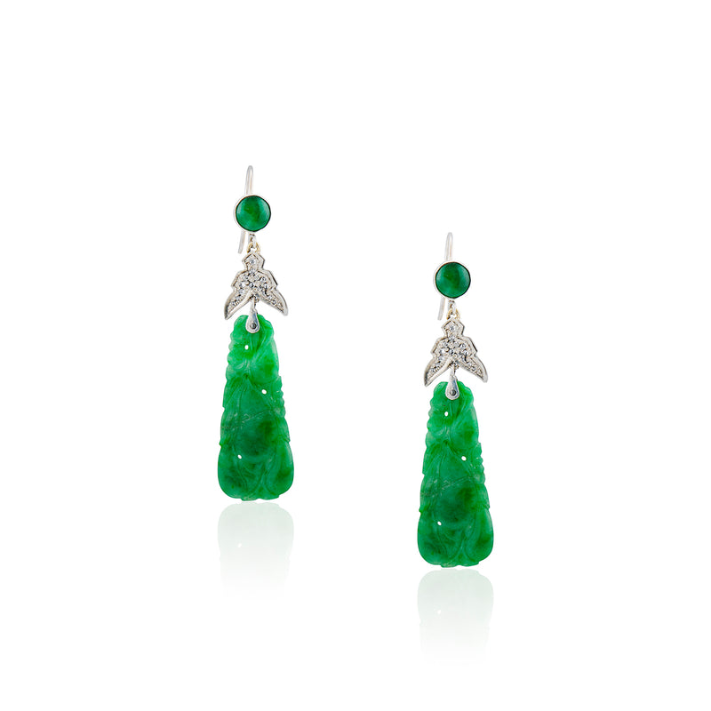 Deco Diamond and Jade Earrings
