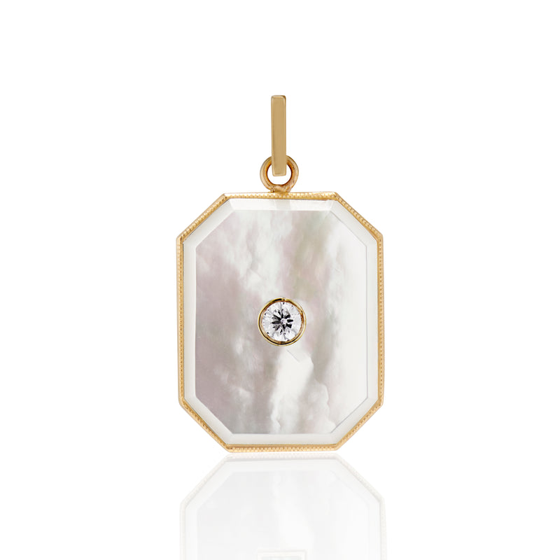 Large Mother of Pearl Diamond Bezel Charm