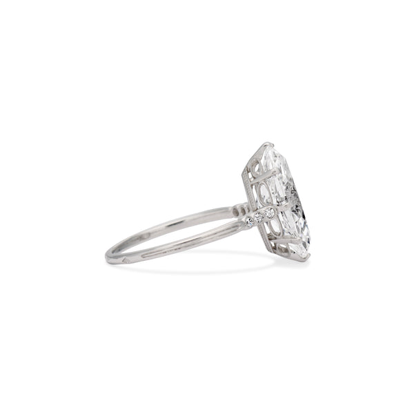 3.67 Carat French Moval Diamond Art Deco Ring