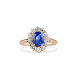 Petite Burma No Heat Sapphire and Old Mine Diamond Cluster Ring