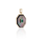 Gray Mother of Pearl and Emerald Octagon Charm