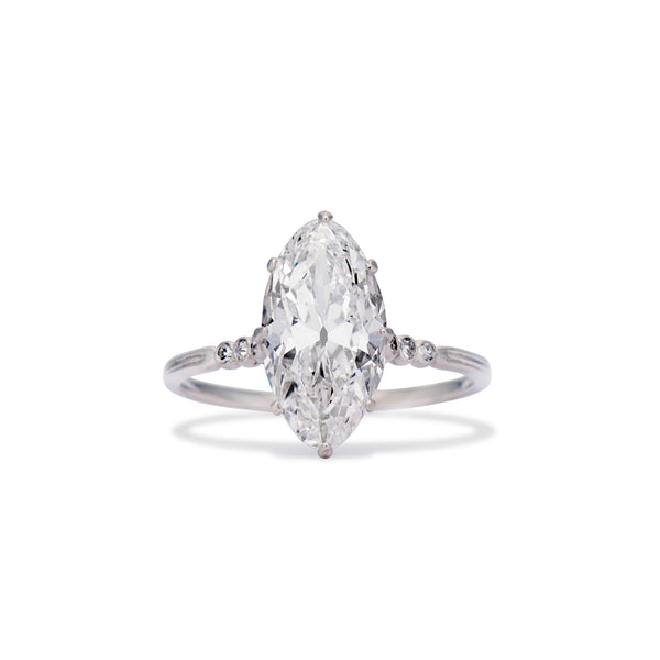 3.67 Carat French Moval Diamond Art Deco Ring