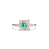 EMERALD AND SINGLE CUT DIAMOND RING